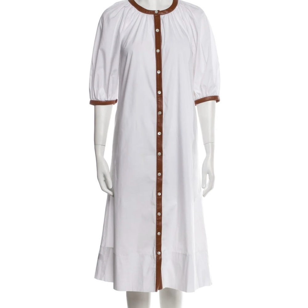 STAUD White and Brown Midi Dress